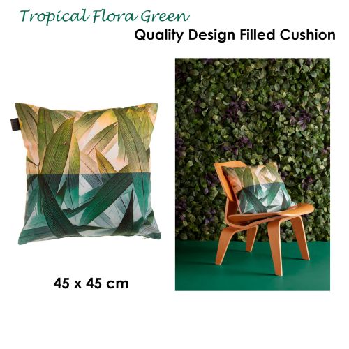 Tropical Flora Green Quality Design Filled Polyester Cotton Cushion 45 x 45 cm by Bedding House