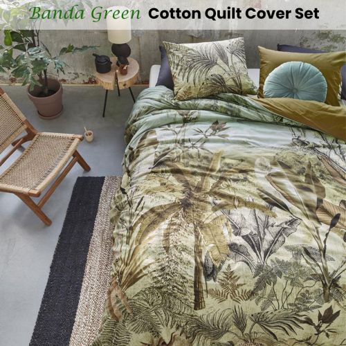 Banda Green Cotton Quilt Cover Set by Bedding House