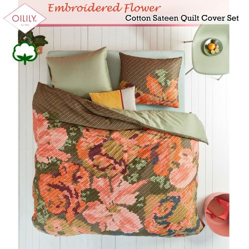 Embroidered Flower Multi Cotton Sateen Quilt Cover Set by Oilily