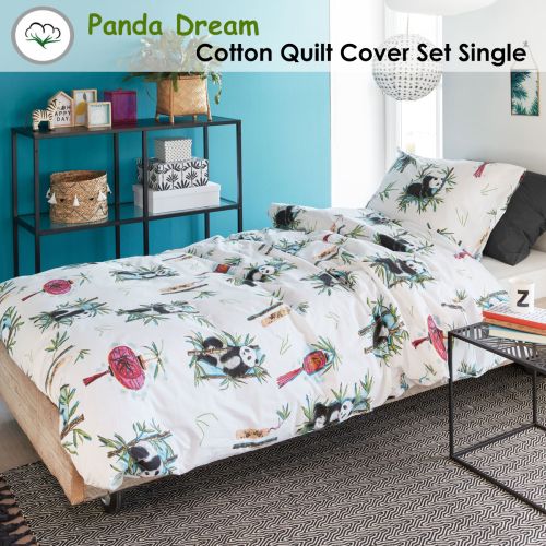 Panda Dream Cotton Quilt Cover Set Single by Bedding House
