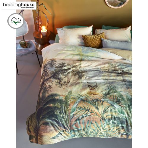 Panoramic Green Cotton Sateen Quilt Cover Set by Bedding House