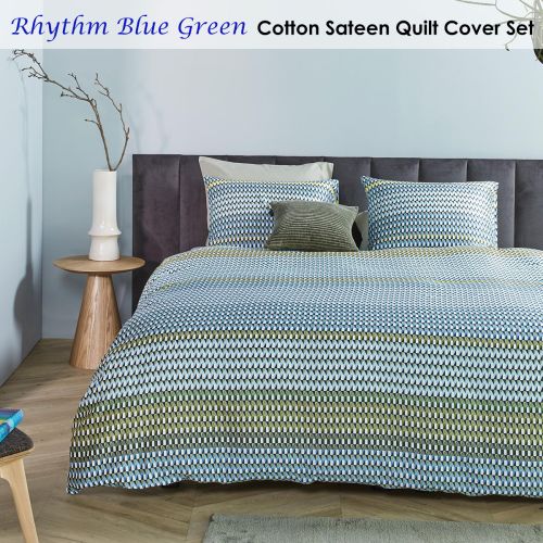 Rhythm Blue Green Cotton Sateen Quilt Cover Set by Bedding House