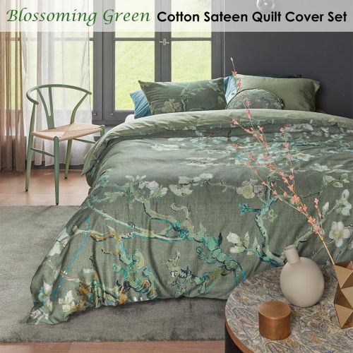 Van Gogh Blossoming Green Cotton Sateen Quilt Cover Set by Bedding House