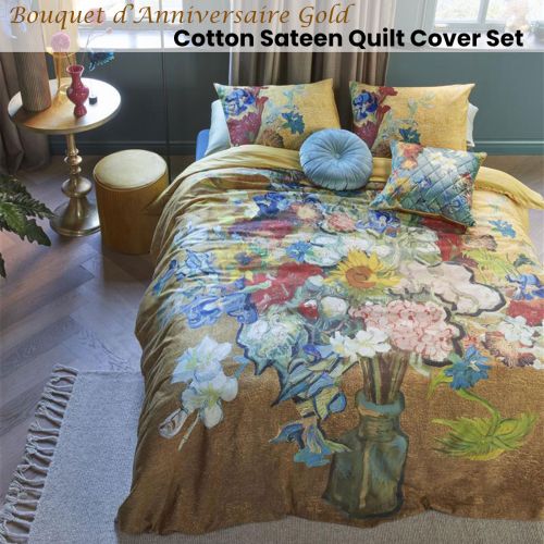 Van Gogh Bouquet d'Anniversaire Gold Cotton Sateen Quilt Cover Set by Bedding House
