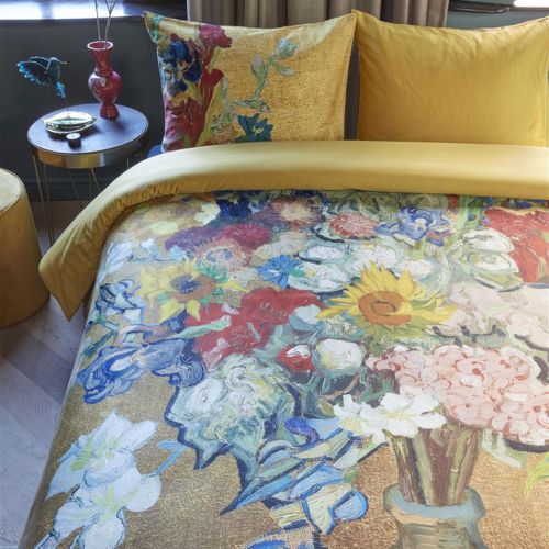 Van Gogh Bouquet d'Anniversaire Gold Cotton Sateen Quilt Cover Set by Bedding House