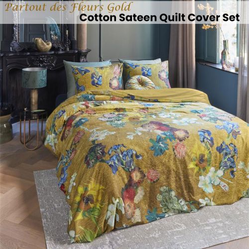Van Gogh Partout des Fleurs Gold Cotton Sateen Quilt Cover Set by Bedding House