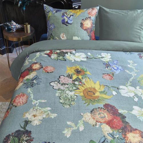 Van Gogh Partout des Fleurs Green Cotton Sateen Quilt Cover Set by Bedding House