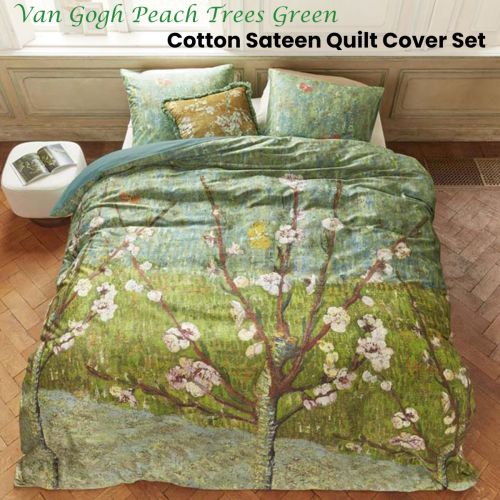 Van Gogh Peach Trees Green Cotton Sateen Quilt Cover Set by Bedding House