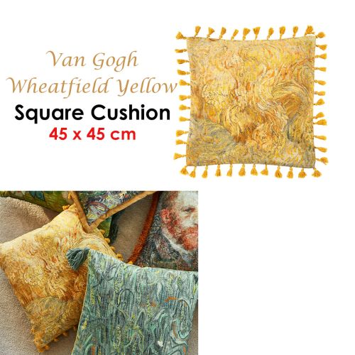 Van Gogh Wheatfield Yellow Filled Square Cushion by Bedding House