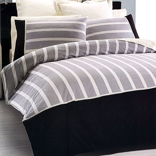 Bondi Polyester Cotton Black/Off White Quilt Cover Set Double by Belmondo