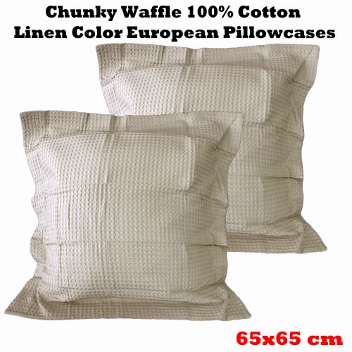Pair of Chunky Waffle Cotton European Pillowcases Linen Color by Belmondo