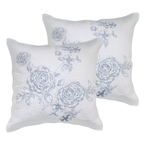 Pair of Elaine White Embroidered Euro Pillowcases by Bianca