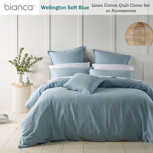 Wellington Soft Blue Linen Cotton Quilt Cover Set by Bianca