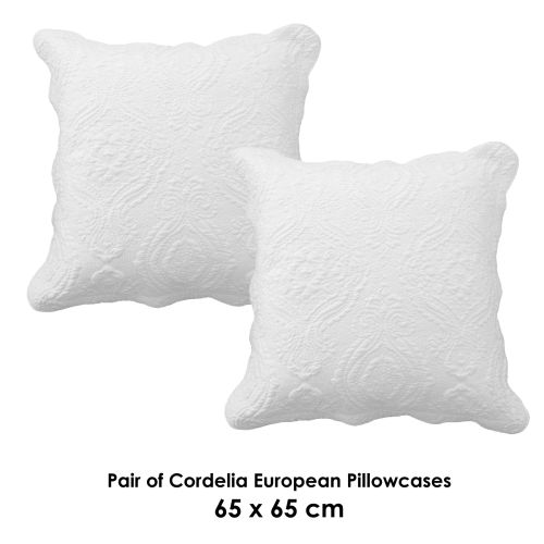 Pair of Cordelia White European Pillowcases by Bianca Elegance