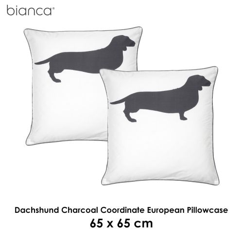 Pair of Daschund Charcoal European Pillowcases by Bianca