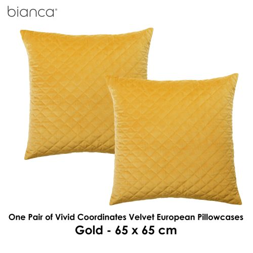 Pair of Vivid Coordinates Velvet Gold European Pillowcases by Bianca Elegance