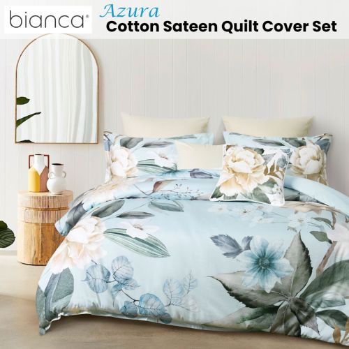 Azura Cotton Sateen Quilt Cover Set by Bianca