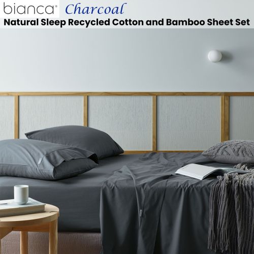 Natural Sleep Recycled Cotton and Bamboo Sheet Set Charcoal by Bianca