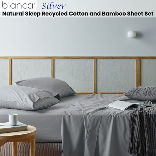 Natural Sleep Recycled Cotton and Bamboo Sheet Set Silver by Bianca