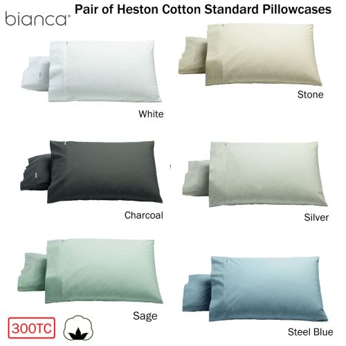 Pair of 300TC Heston Cotton Percale Standard Pillowcases by Bianca