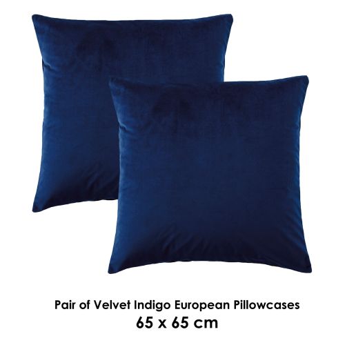 Pair of Vivid Coordinate Velvet Indigo European Pillowcases by Bianca