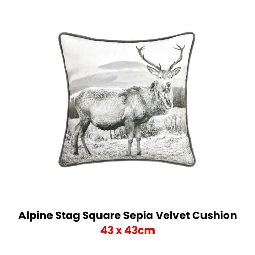 Alpine Stag Taupe Jacquard Square Velvet Filled Cushion by Bianca