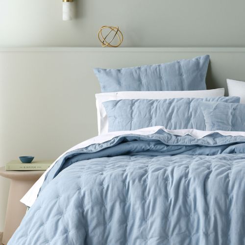 Langston Blue Pre-Washed Linen Cotton Comforter Set by Bianca