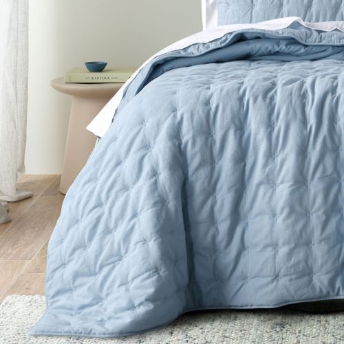 Langston Blue Pre-Washed Linen Cotton Comforter Set by Bianca
