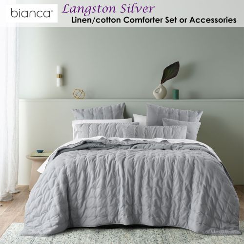 Langston Silver Pre-Washed Linen Cotton Comforter Set by Bianca