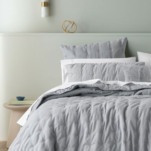 Langston Silver Pre-Washed Linen Cotton Comforter Set by Bianca