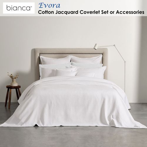 Evora White Cotton Jacquard Coverlet Set by Bianca