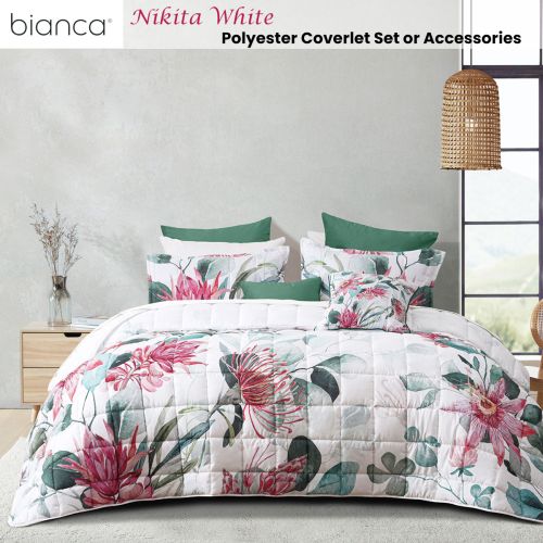 Nikita White Floral Polyester Coverlet Set by Bianca