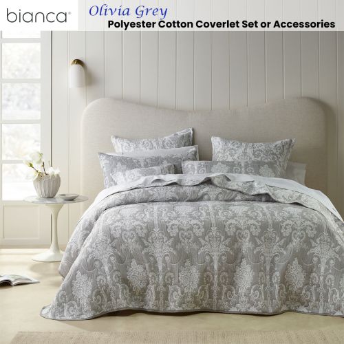 Olivia Grey Floral Polyester Cotton Jacquard Coverlet Set by Bianca