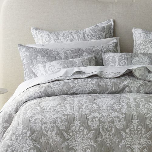 Olivia Grey Floral Polyester Cotton Jacquard Coverlet Set by Bianca