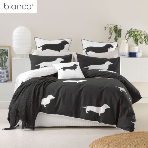 Dachshund Charcoal Cotton Sateen Quilt Cover Set by Bianca