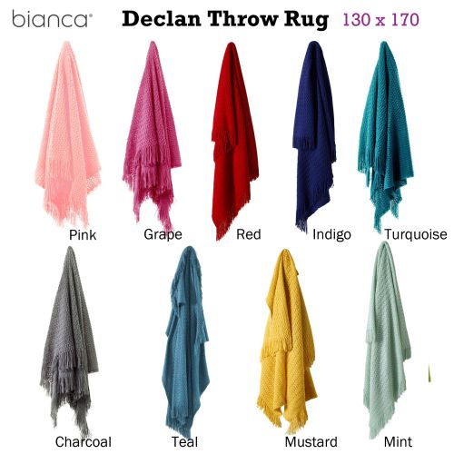 Bianca Declan Throw Rug|Bed Runner in Green|Yellow|Charcoal|Pink|Grape|Turquoise 