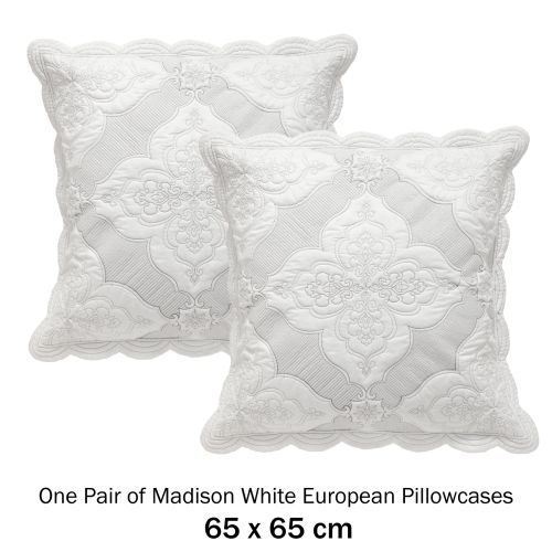 Pair of Madison White European Pillowcases by Bianca
