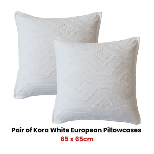 Pair of Kora White European Pillowcases by Bianca