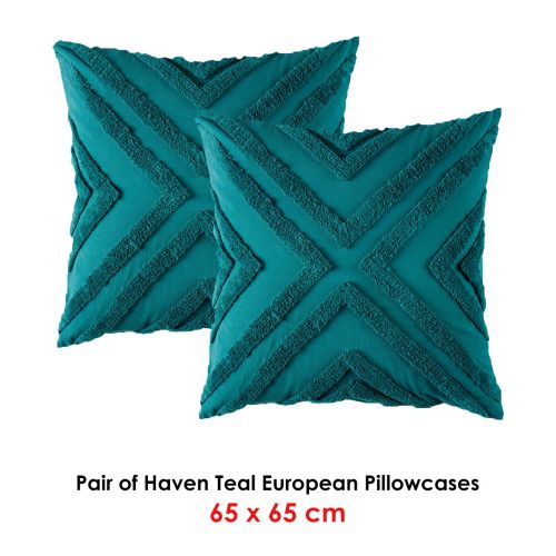 Pair of Haven Teal European Pillowcases by Bianca
