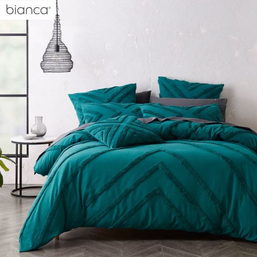 Haven Teal Cotton Chenille Quilt Cover Set by Bianca