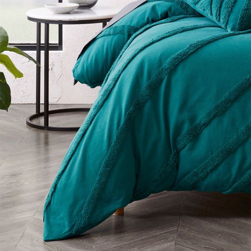 Haven Teal Cotton Chenille Quilt Cover Set by Bianca