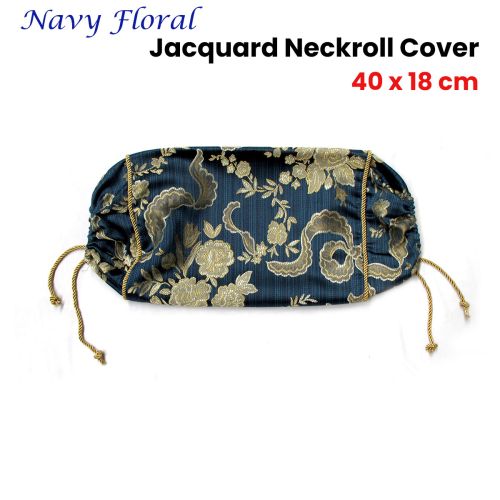 Floral Navy Jacquard Neckroll Cover 40 x 18 cm by Bianca