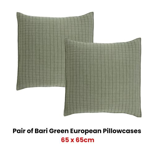 Pair of Bari Green European Pillowcases by Bianca