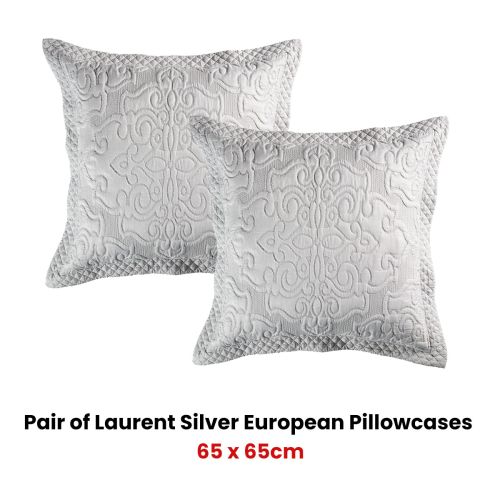Pair of Laurent Silver European Pillowcases by Bianca