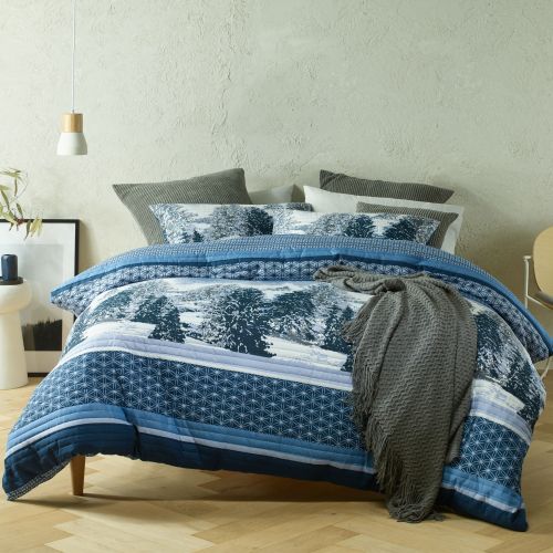 Chalet Blue Lightly Quilted Quilt Cover Set by Bianca
