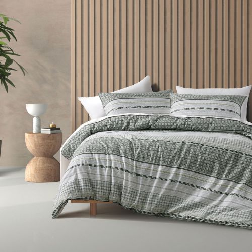 Drake Green Cotton Sateen Quilt Cover Set by Bianca