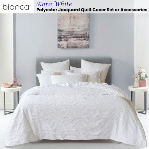 Kora White Polyester Jacquard Quilt Cover Set by Bianca