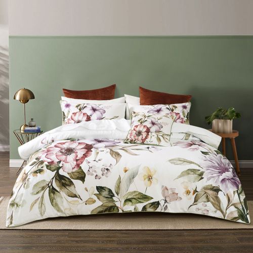 Minette White Cotton Sateen Quilt Cover Set by Bianca