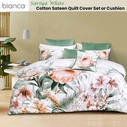 Sariya White Cotton Sateen Quilt Cover Set by Bianca