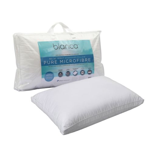 1200g Relax Right Pure Microfiber High Profile Standard Pillow 49 x 72cm by Bianca